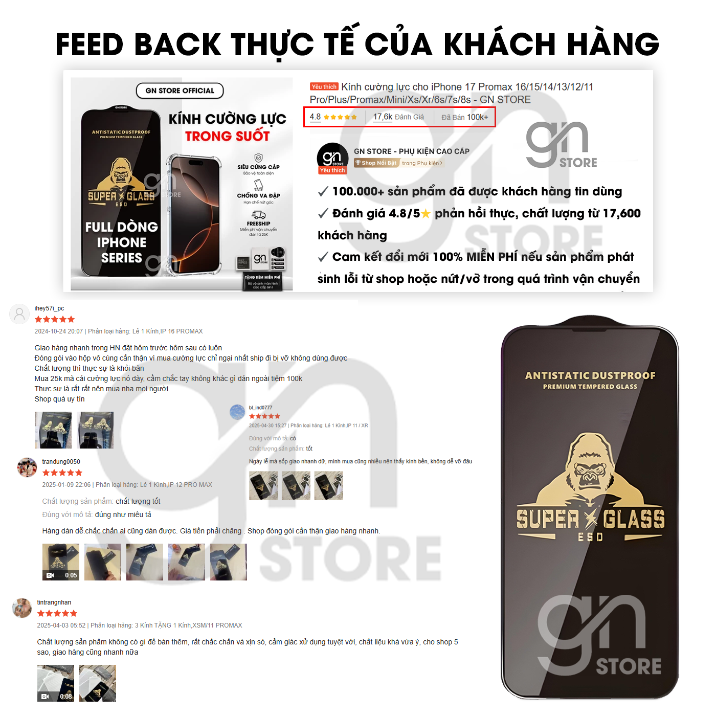 Kính cường lực cho iPhone 18 Promax 17/16/15/14/13/12/11 Pro/Plus/Mini/Xs/Xr/6s/7s/8s trong suốt, full màn - GN STORE – ảnh mô tả chi tiết 1