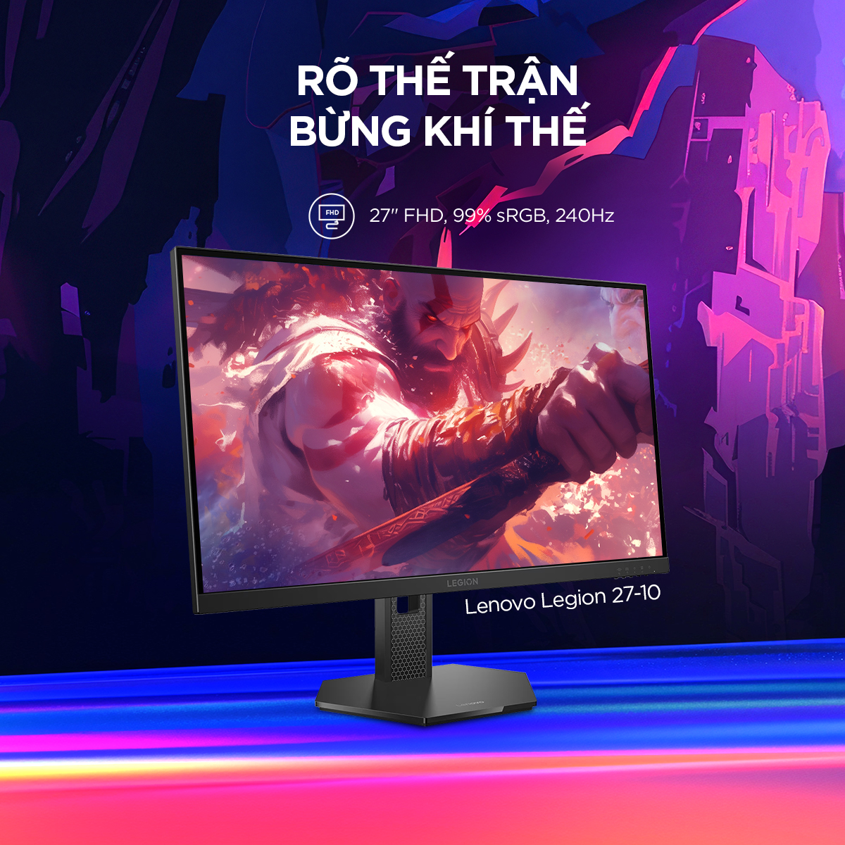 Lenovo Legion 27-10 Gaming Pro Monitor 27 inch FHD (IPS, 240 Hz, 0,5 ms, 2 x HDMI 2.1, DP 1.4, HDMI-kabel, AMD FreeSync Premium), instelling in kantel/ hoogte/draaien/draaibaar, zwart