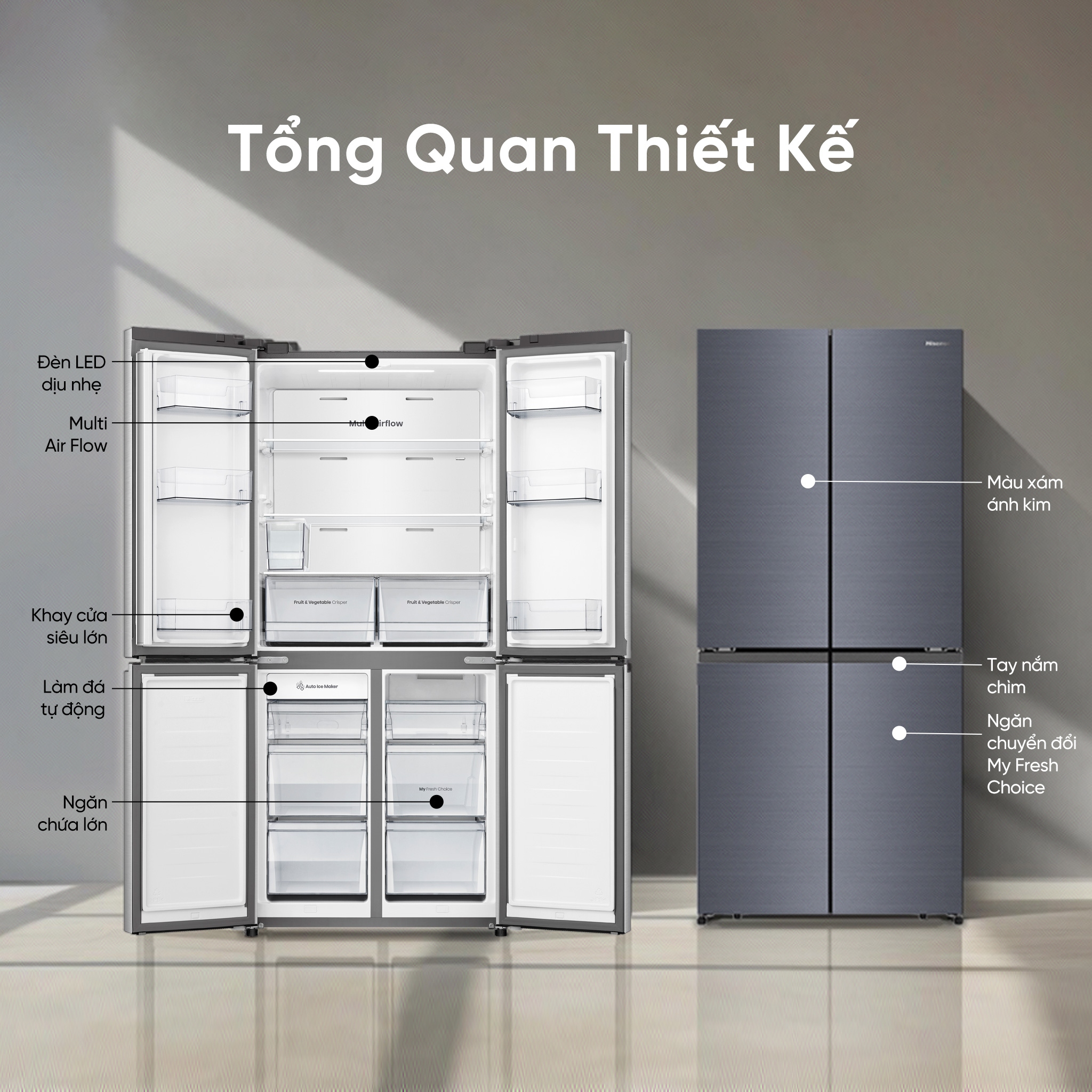 RQ630N4EBUI3 | Tủ lạnh Hisense Inverter 488 lít làm đá tự động, làm ...