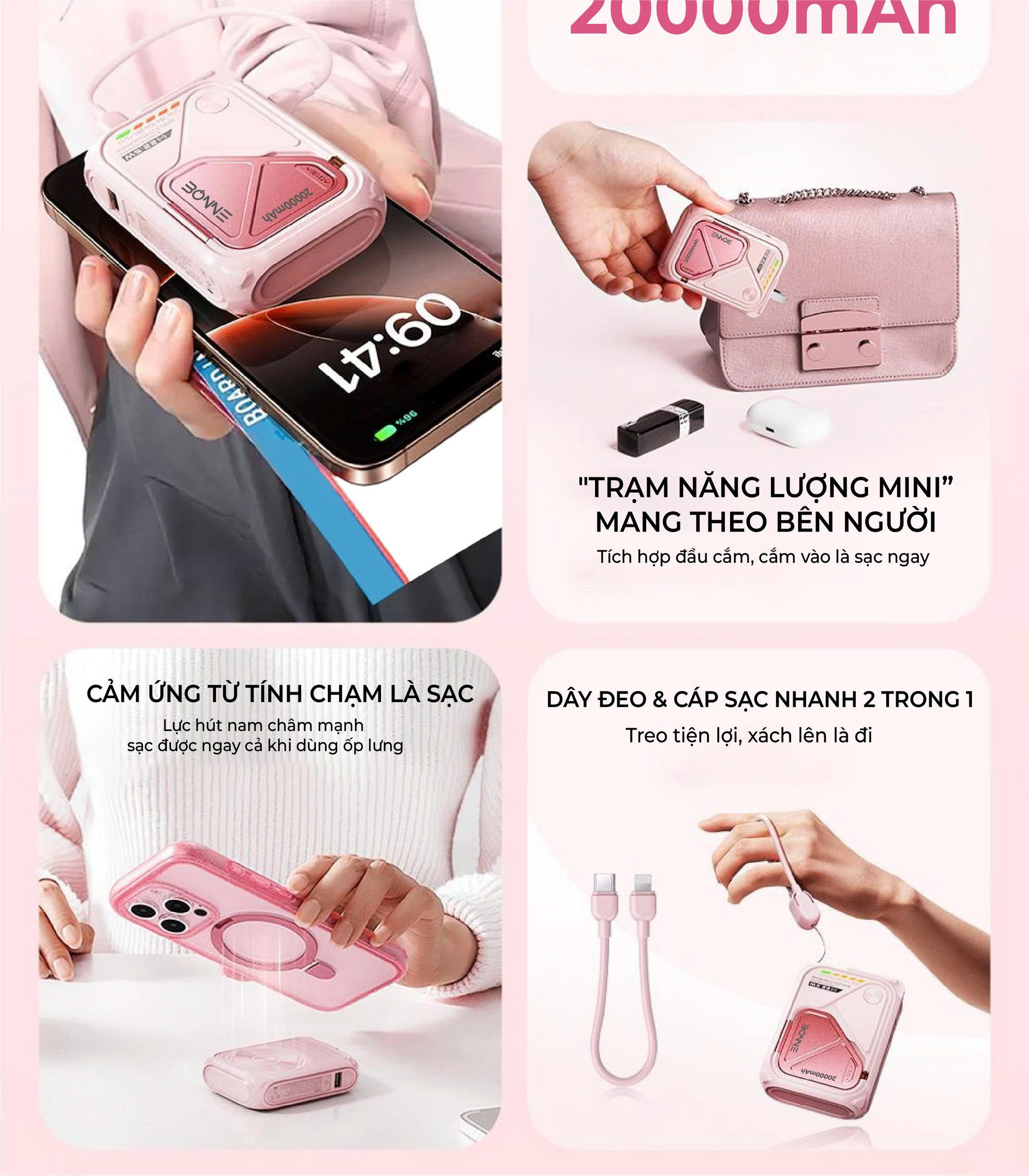 [TẶNG TÚI ĐỰNG ] Sạc Dự Phòng BP08, Củ Sạc Nhanh BONNE BP08 10.000 mAh 20.000 mAh Hỗ Trợ Sạc Không Dây – ảnh mô tả chi tiết 3