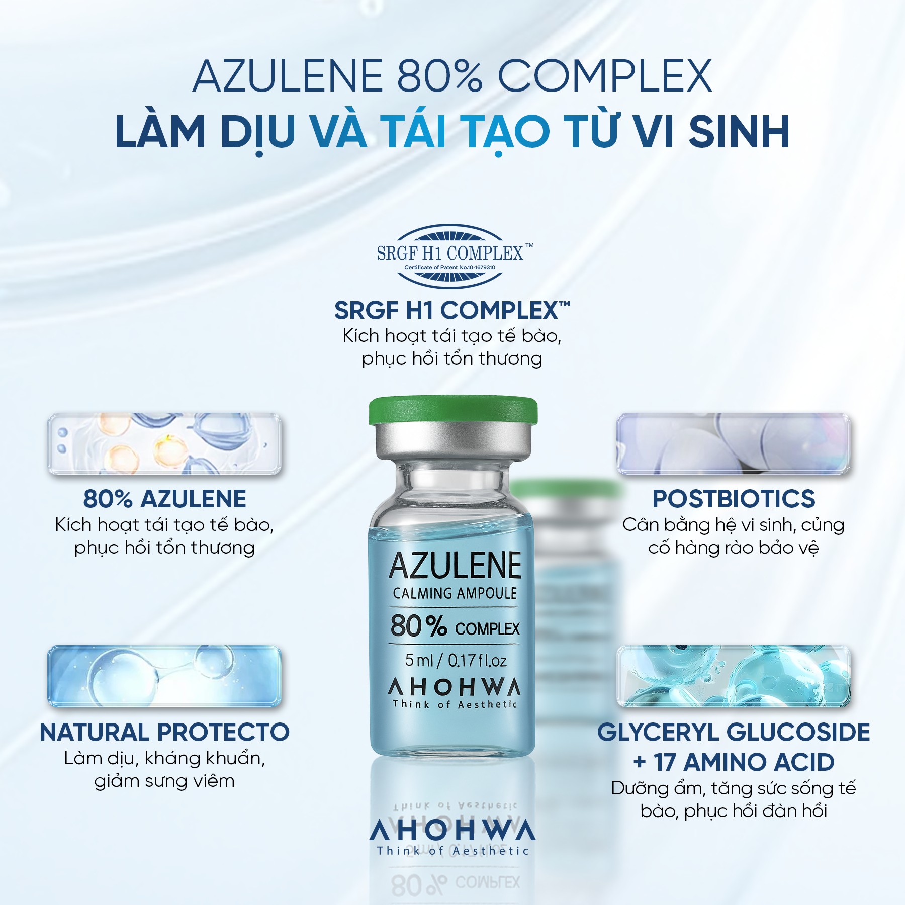 Tế Bào Gốc Phục Hồi Dành Cho Da Mụn AHOHWA Azulene Calming Ampoule 80% ...