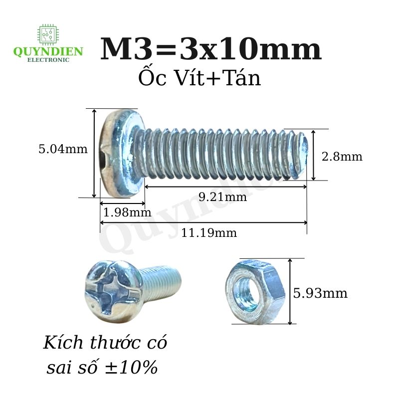 Ốc vít tán M3 3ly dài 1cm (túi 80gam = khoảng 90 - 100 con) - Linh Kiện ...