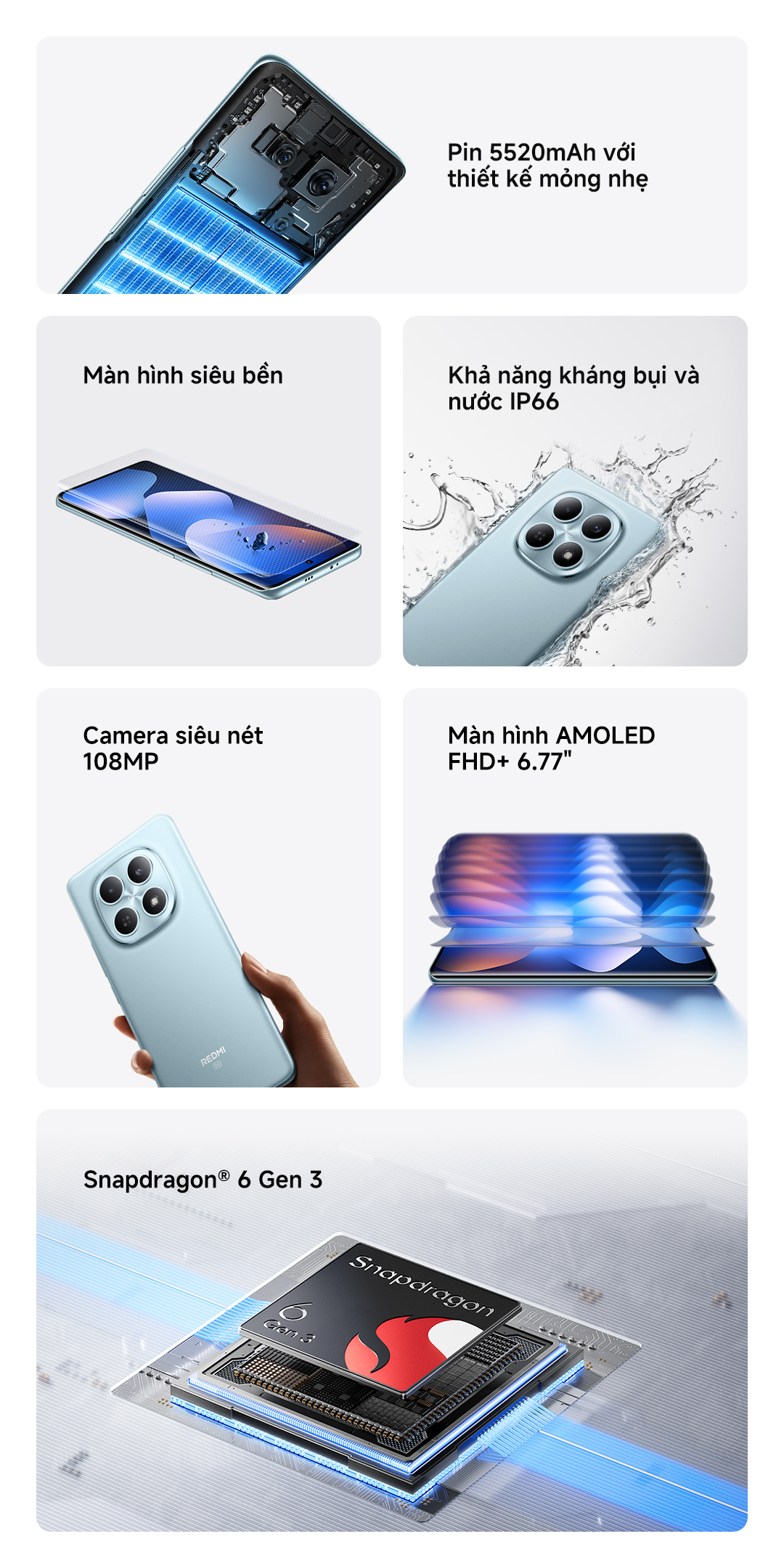 Điện thoại thông minh Xiaomi Redmi Note 15 5G (6+128GB|8+256GB)|Pin 5520mAh với thiết kế mỏng nhẹ – ảnh mô tả chi tiết 2