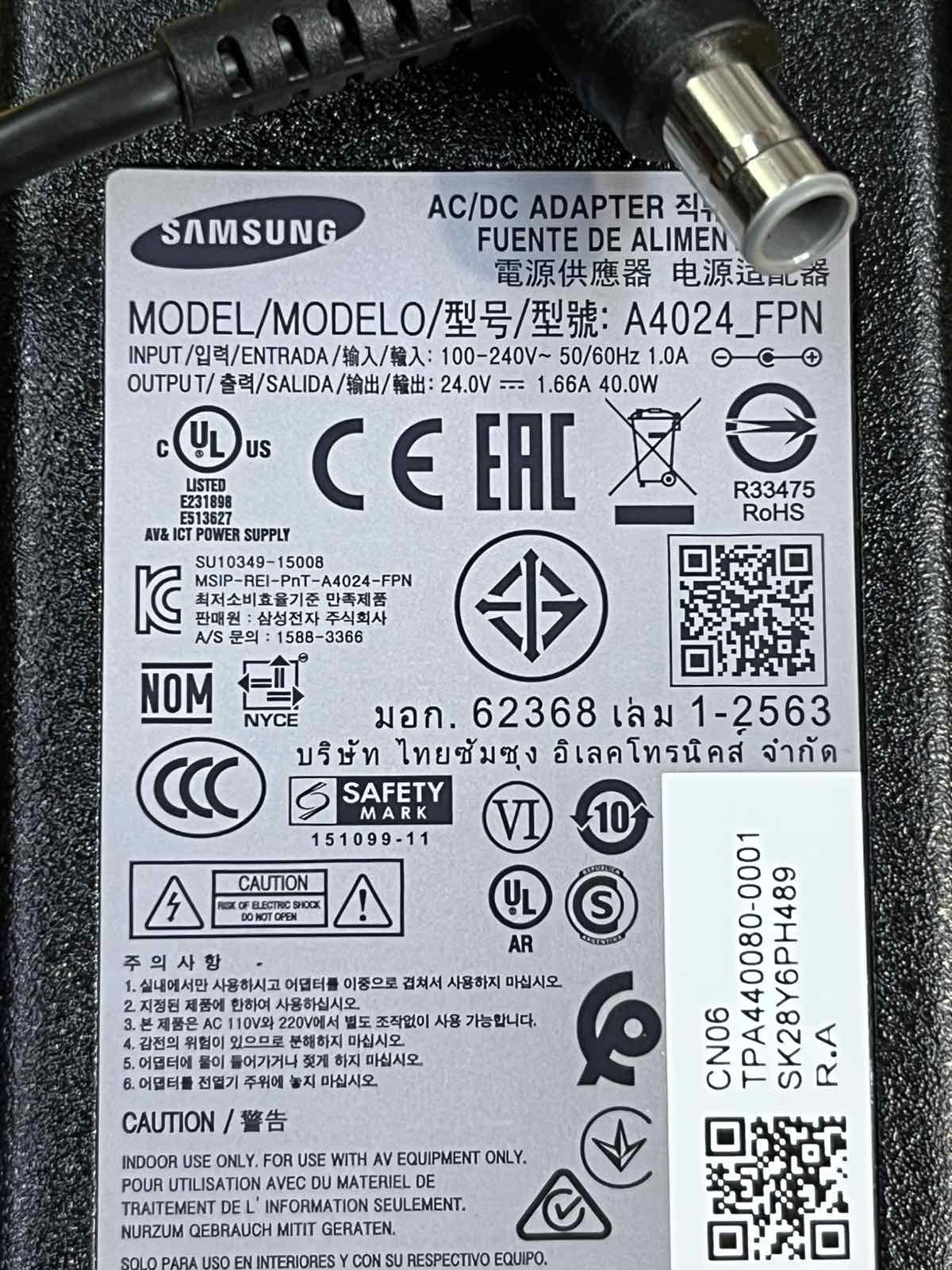 Adapter Nguồn Loa SamSung 24V 1.66A A4024 40W chính hãng, có dây nguồn ...