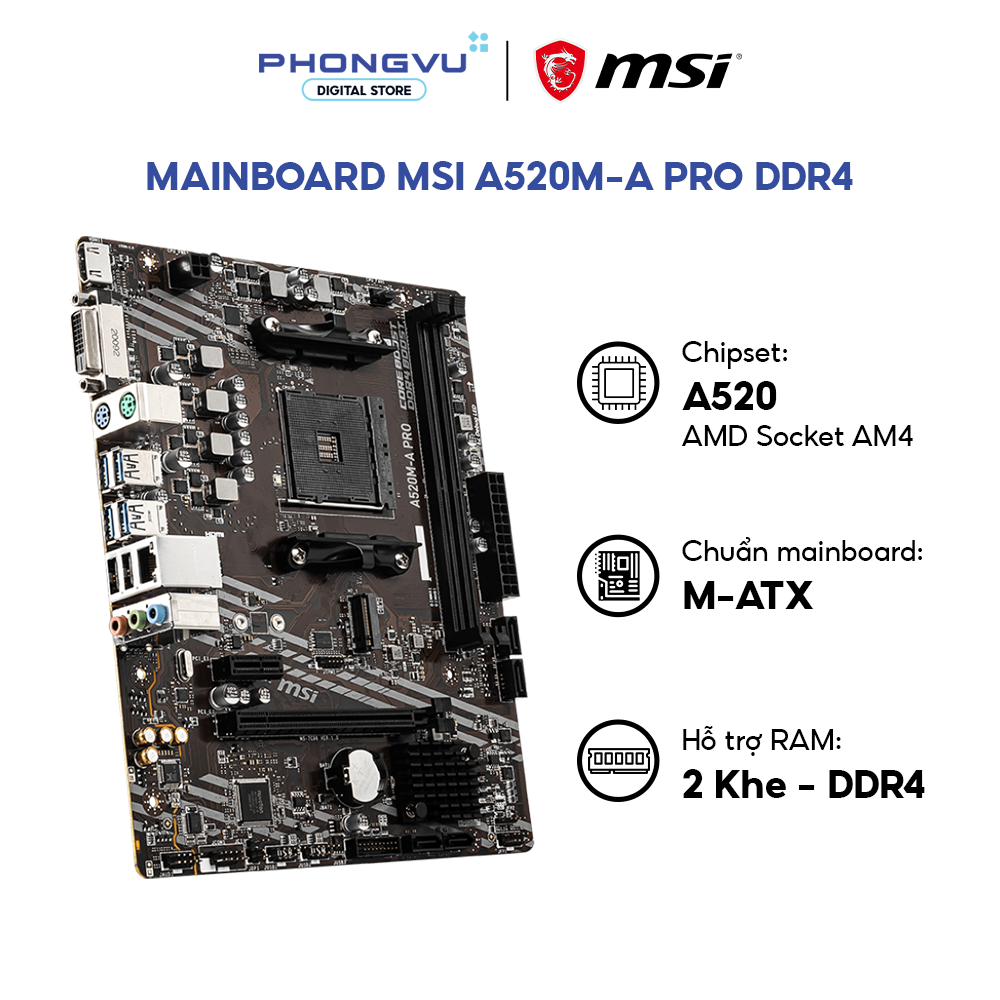 Mainboard MSI A520M-A PRO - Chipset A520 - Socket AM4 - Micro-ATX - Bảo ...