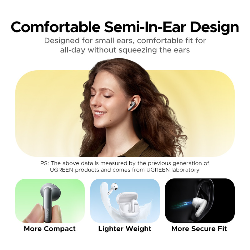 Thiết kế tai nghe dáng Semi-In-Ear đeo êm ái vừa vặn với khuôn tai
