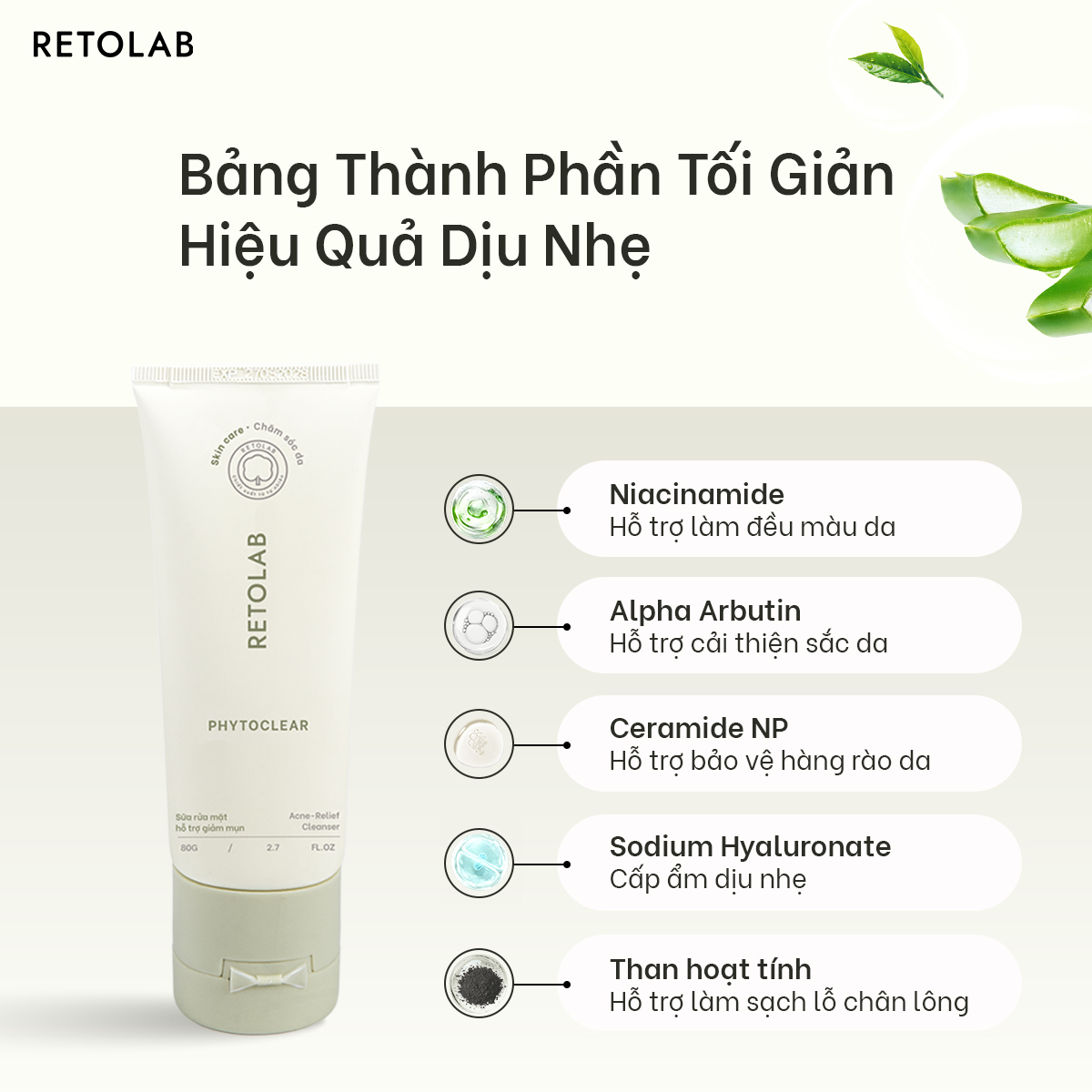 Sữa rửa mặt Retolab Phytoclear 80g hỗ trợ giảm mụn, làm sạch dịu nhẹ và dưỡng ẩm da
