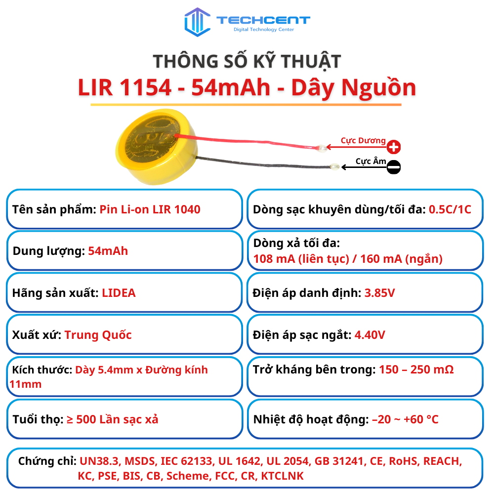 Pin Li-ion LIR 3.85V Có Dây 1040 | 1045 | 1054 | 1154 Thay Thế Tai Nghe ...