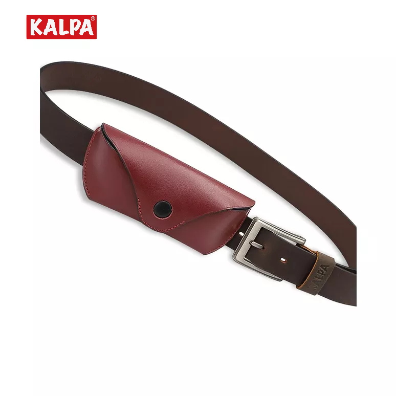 [Handmade] Hộp đựng kính da bò Pull-up đỏ đô, có đai đeo thắt lưng – Kalpa Athens | Leather Glasses Case