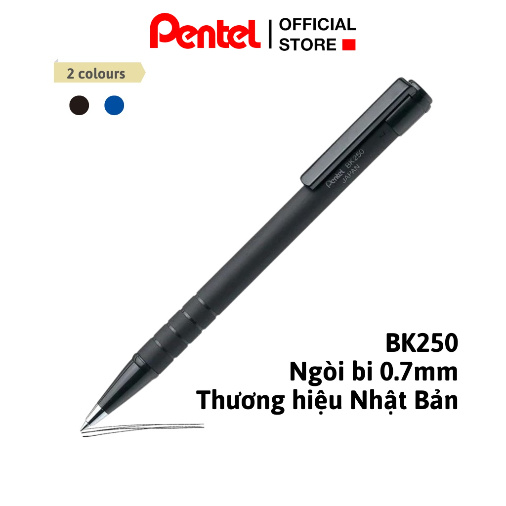 Ảnh Bút Bi Bấm Pentel BK250 0.7mm Mực Êm Thiết Kế Cao Su Đen 2