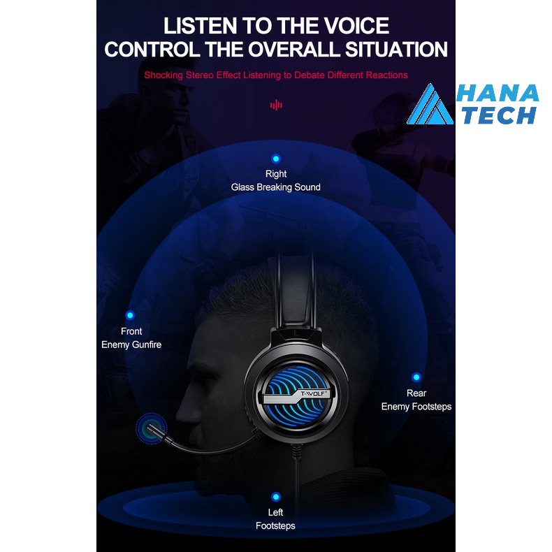 HEADPHONE GAMING 5.1 TWOLF H130 , CỔNG GIAO TIẾP 3.5 , CÓ LED , MIC