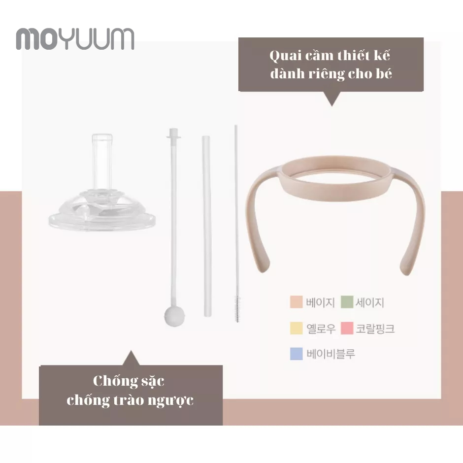 Set phụ kiện tập uống nước MOYUUM chất liệu silicone cho bé từ 6m (có quai cầm)