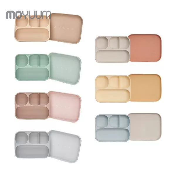 Ảnh Khay ăn dặm MOYUUM Silicone cao cấp cho bé từ 6m có nắp đậy/ đế hít 1