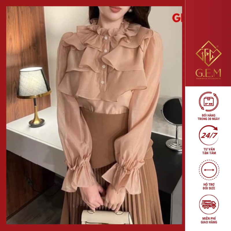 Áo kiểu bèo nhún nữ G432 CÓ BIGSIZE xinh xắn tiểu thư sang chảnh dễ mặc hợp thời trang - GEM Fashion