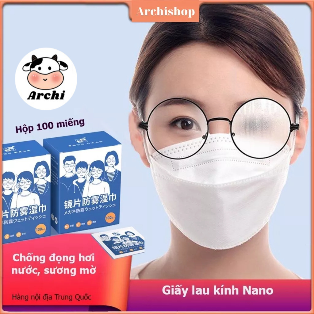 Set 100 Khăn lau kính Nano, chống bám hơi nước, giấy lau kính chống mờ sương, mồ hôi, chống nhờn