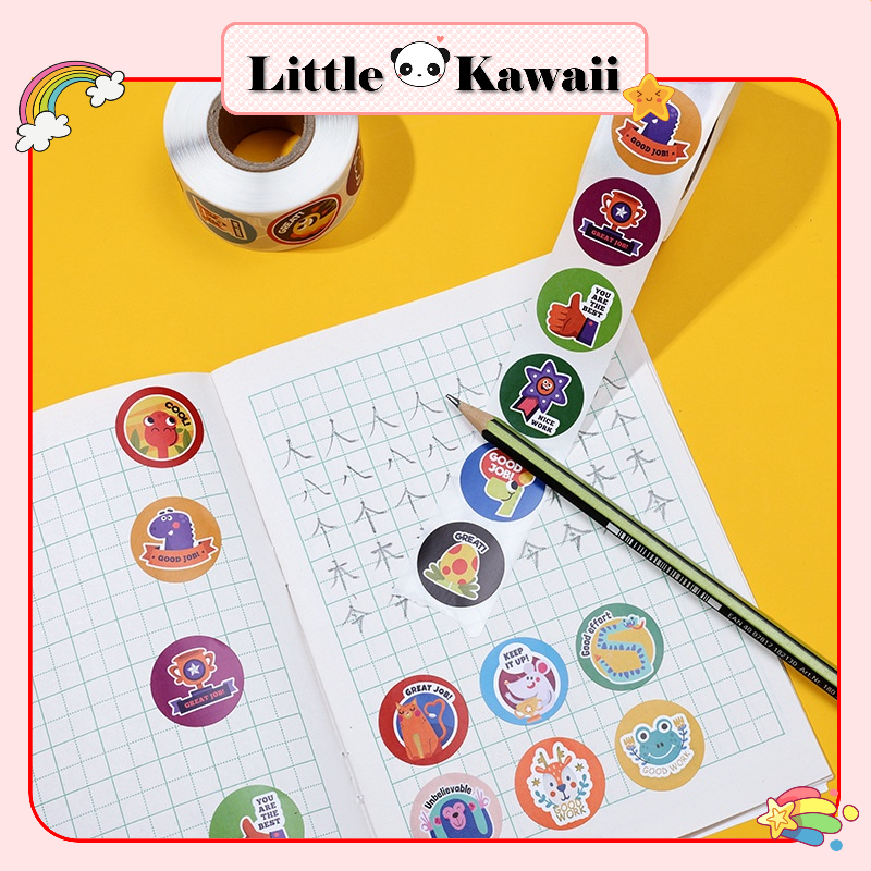 (Mẫu mới) Cuộn 500 sticker nhãn dán tròn khen thưởng, khích lệ, động ...