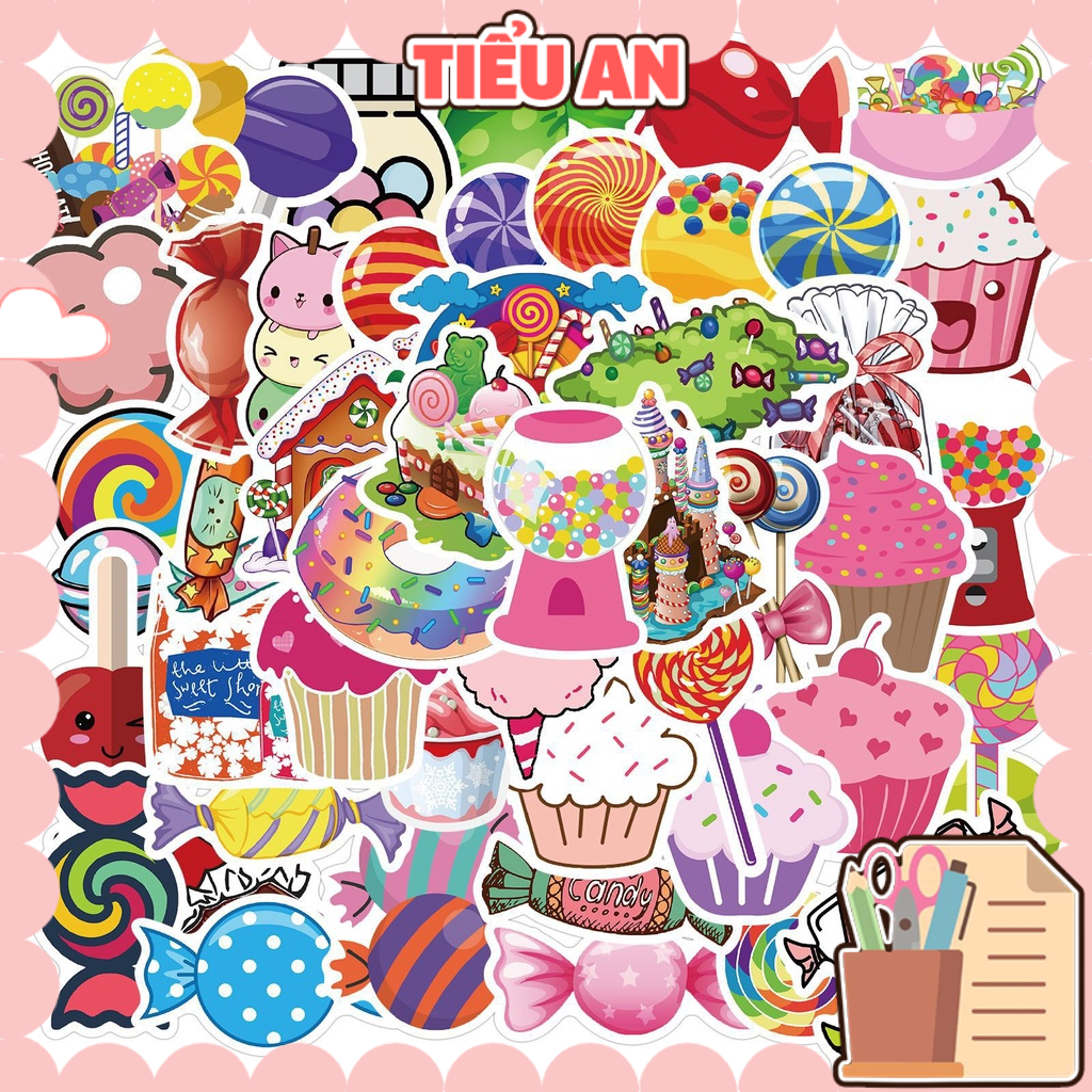 H151 - Sticker Bánh Kẹo màu hồng - PVC/ Hình dán Chống nước | Shopee ...