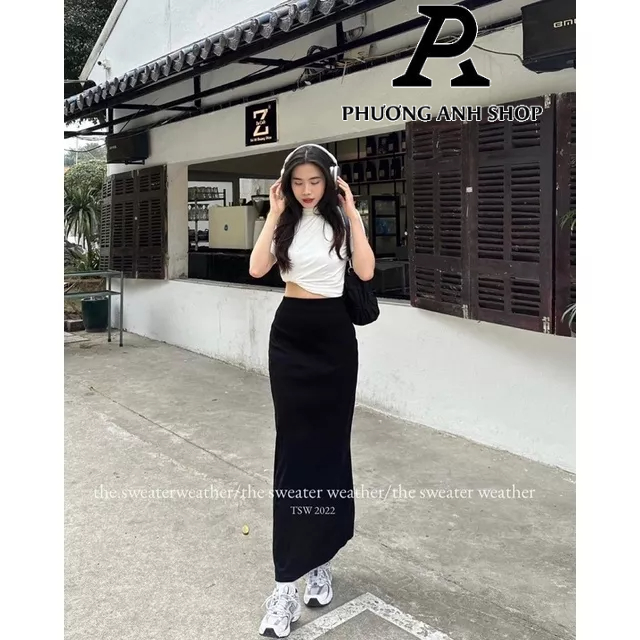 Chân váy maxi suông dài vintage chun cạp phong cách hàn quốc, phuonganh18.