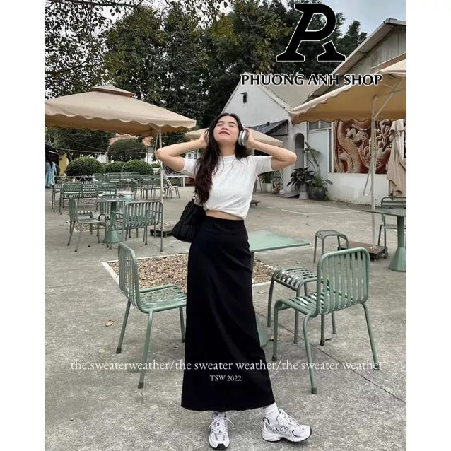 Chân váy maxi suông dài vintage chun cạp phong cách hàn quốc, phuonganh18.