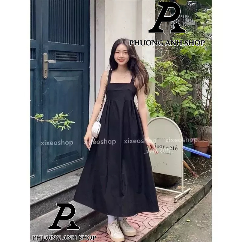 Đầm 2 dây babydoll dáng xoè dài, váy hai dây dễ thương 0090