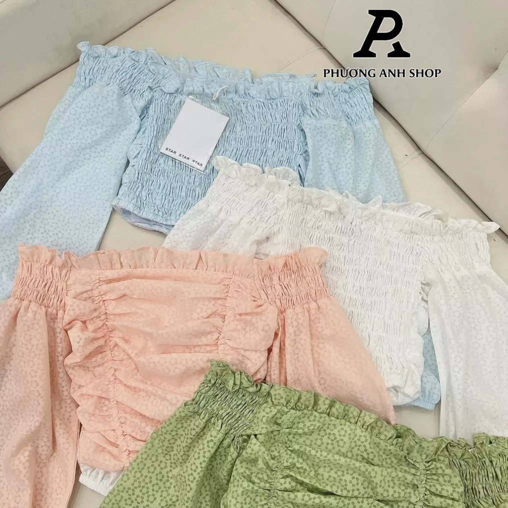 Áo sơ mi nữ trễ vai dáng croptop lửng, đồ đi biển xinh xắn ATVC226