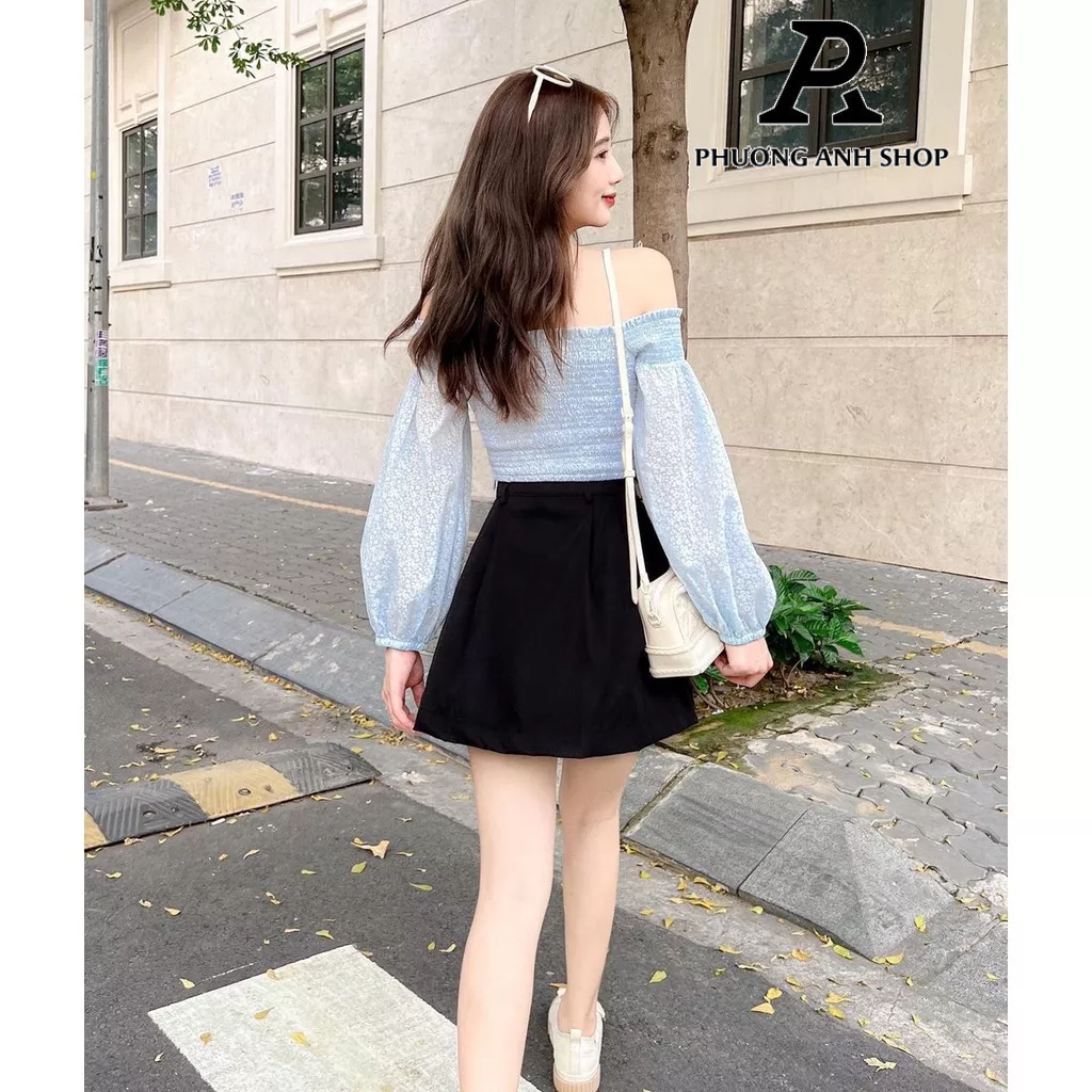 Áo sơ mi nữ trễ vai dáng croptop lửng, đồ đi biển xinh xắn ATVC226