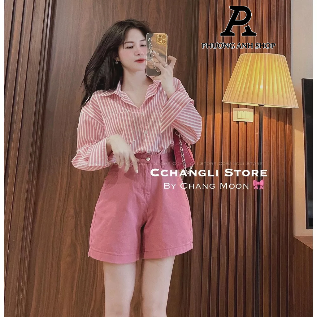 Set sơ mi sọc form rộng giấu quần hàng QCCC phong cách hàn quốc, phuonganh18 0765 .