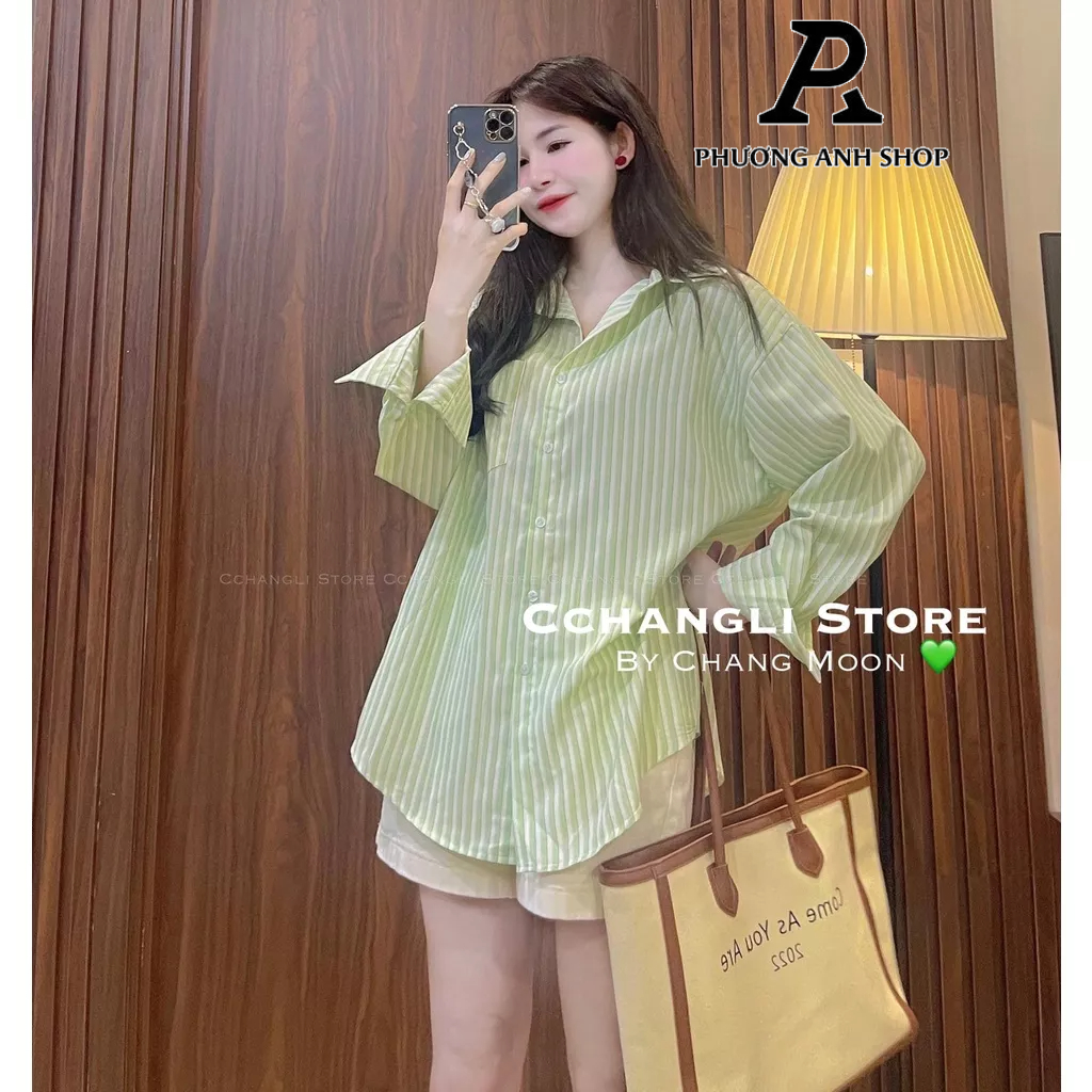 Set sơ mi sọc form rộng giấu quần hàng QCCC phong cách hàn quốc, phuonganh18 0765 .