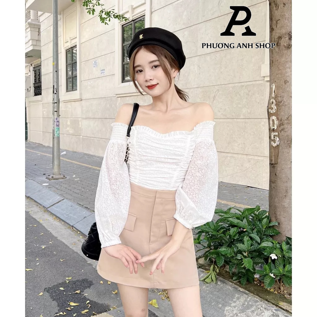 Áo sơ mi nữ trễ vai dáng croptop lửng, đồ đi biển xinh xắn ATVC226