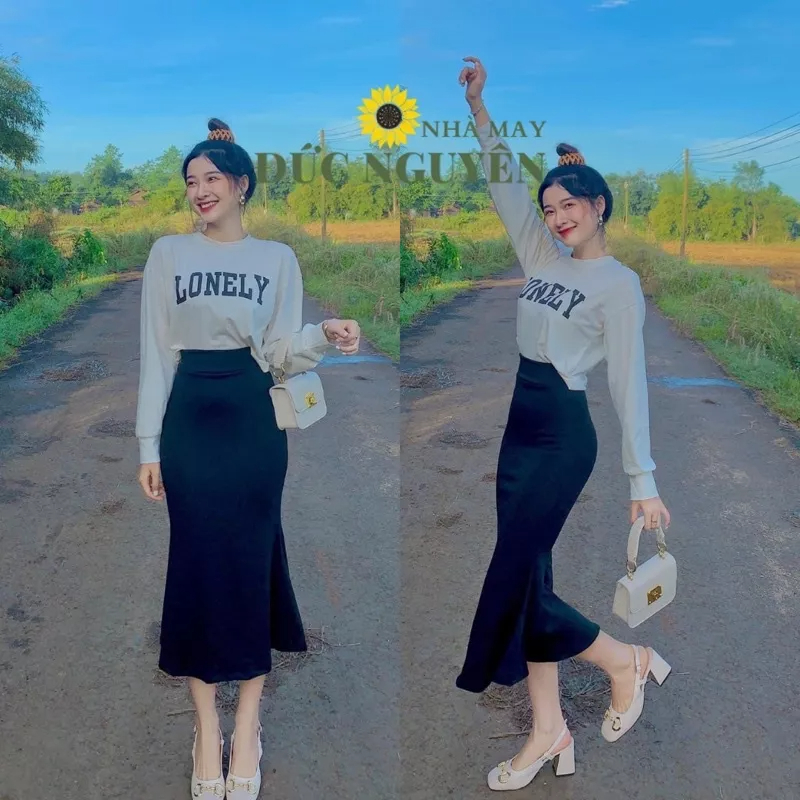 Chân váy đuôi cá dáng dài màu đen phong cách Ulzzang Hàn Quốc tôn dáng cực đỉnh.