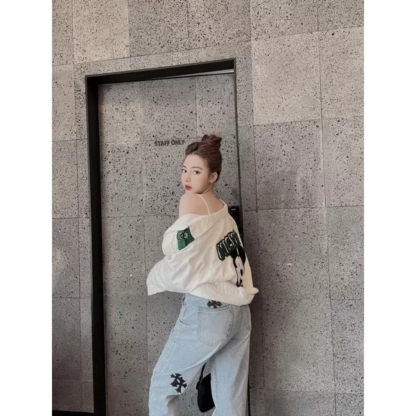 Áo Croptop Kaki rách gấu, Hai túi to hai bên và cúc kim loại siêu sang