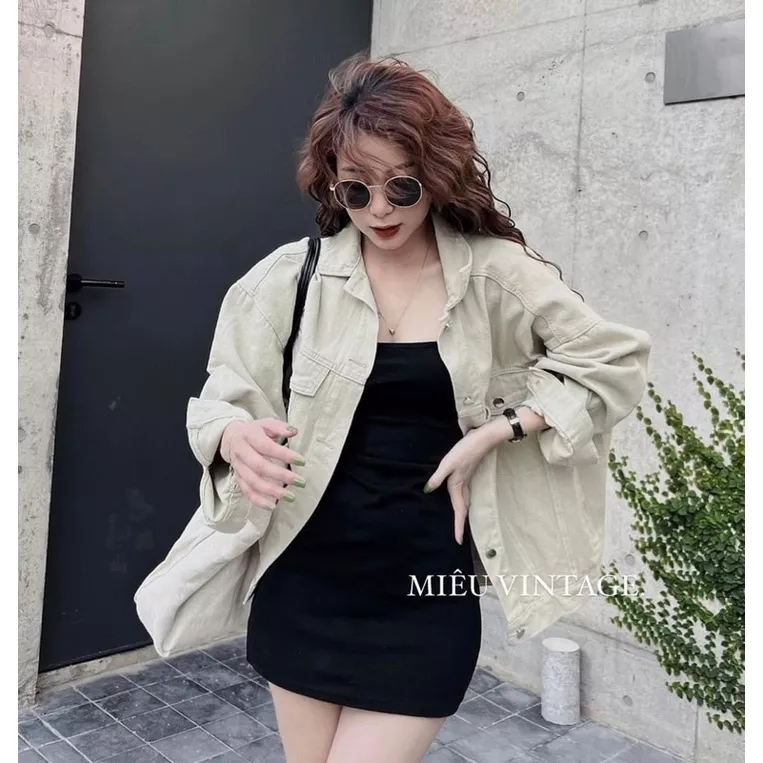 Áo Croptop Kaki rách gấu, Hai túi to hai bên và cúc kim loại siêu sang