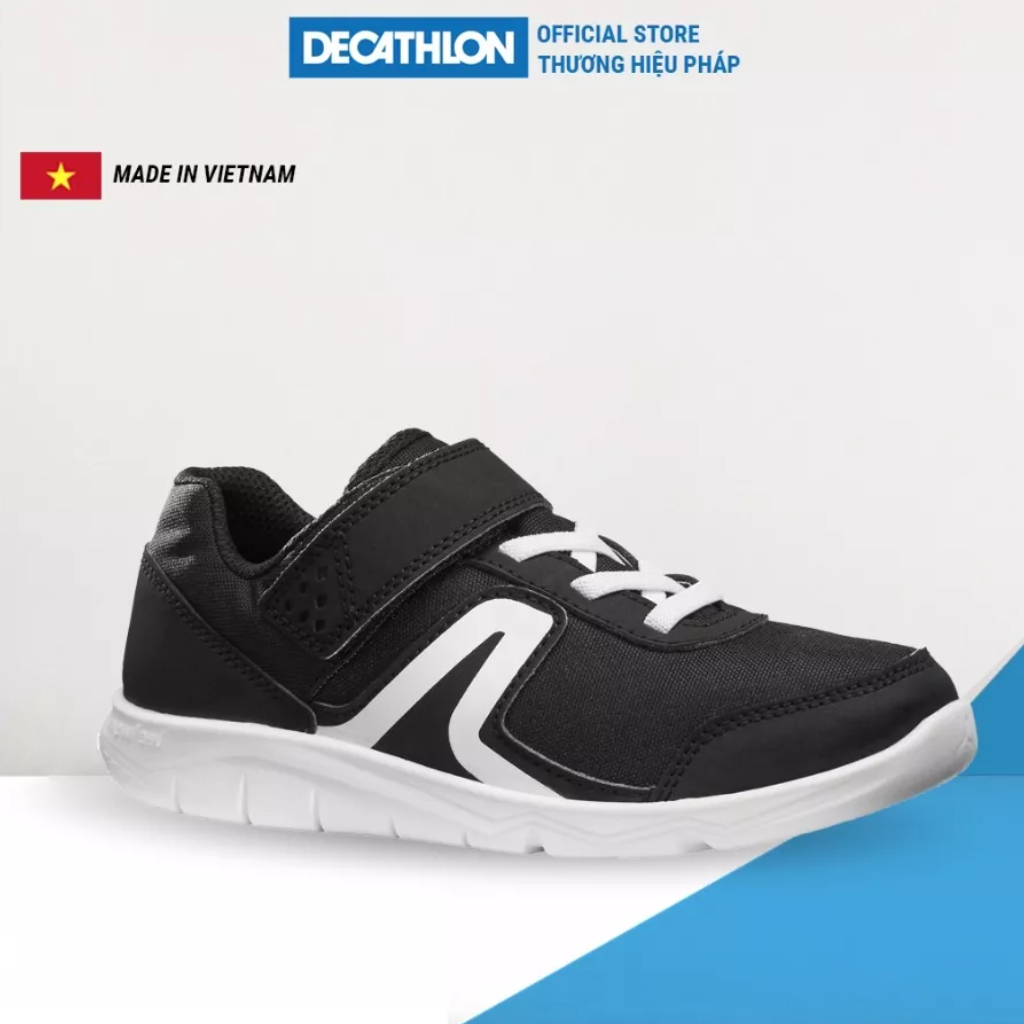 Giày thể thao cho trẻ em Decathlon pw100 đen/ trắng