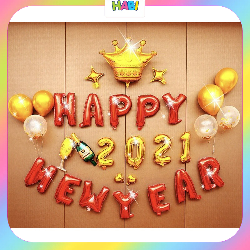 Bộ bóng chữ Happy New Year trang trí đón năm mới | Shopee Việt Nam