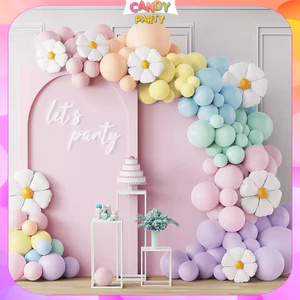 Set Bóng Bay Trang Trí Sinh Nhật Màu Pastel Hoa Cúc Đủ Đồ Tự Làm CANDY10 SK6