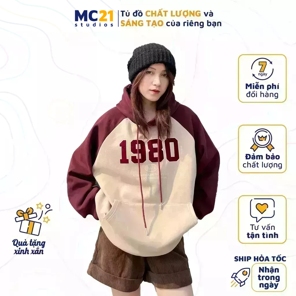 Áo hoodie oversize MC21.STUDIOS Unisex nam nữ form rộng Ulzzang Streetwear Hàn Quốc chất nỉ lót lông dày mịn A3430