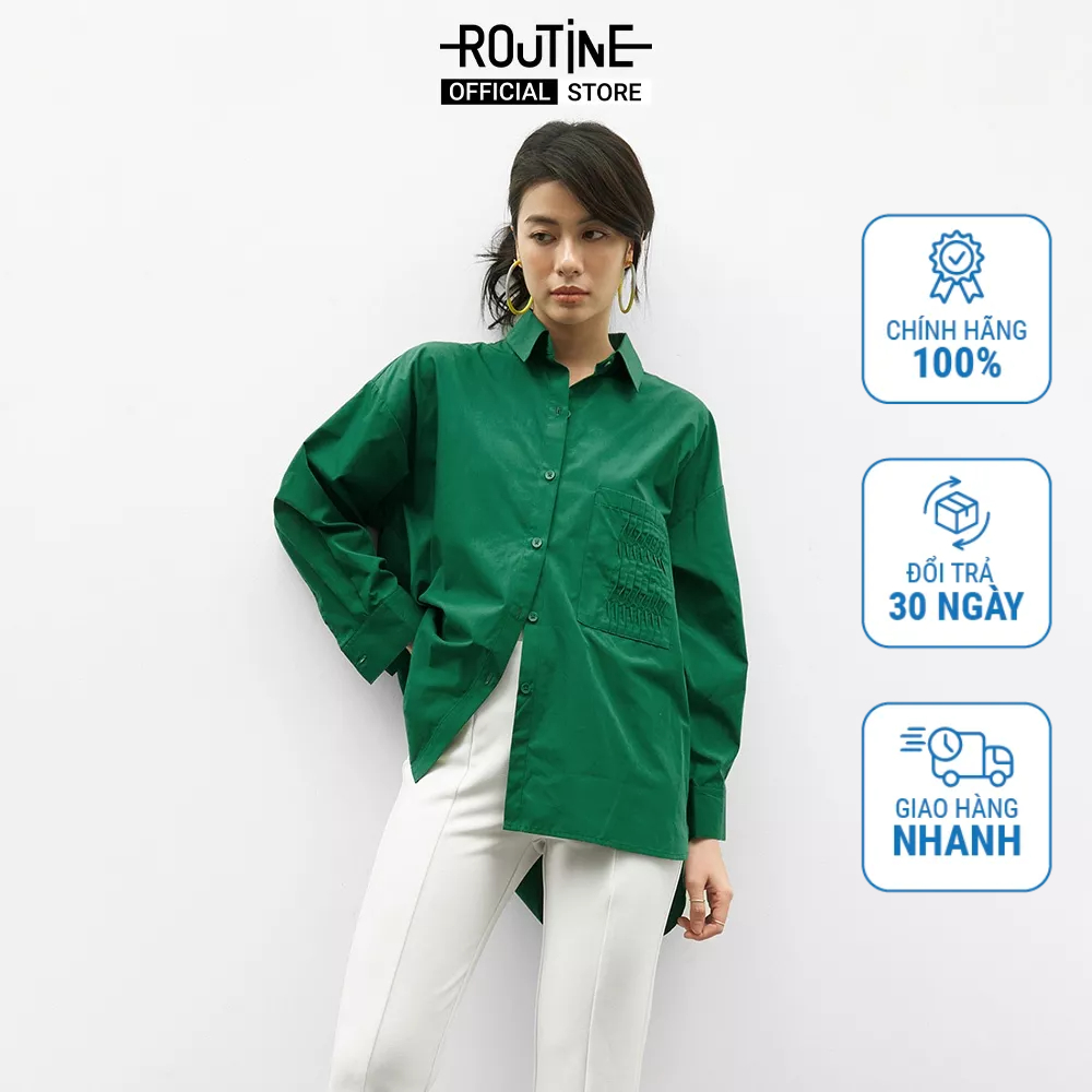 Áo Sơ Mi Nữ Tay Dài Viscose Phối Túi Form Loose - Routine 10F22SHLW002 ...