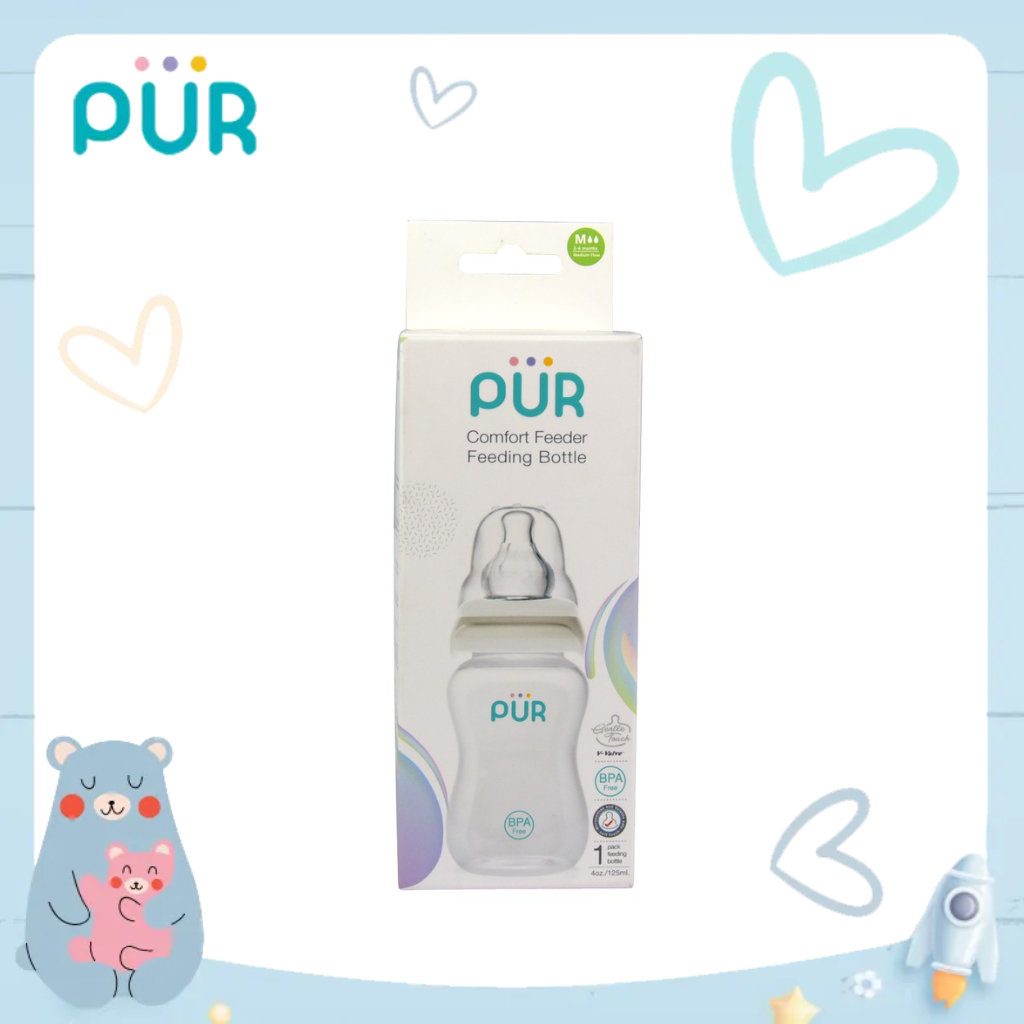 Ảnh Bình sữa cổ thường Pur - Comfort Feeder 120ml  (Anti-Colic Feeding bottle), có sẵn 1 núm size M trong bình 2