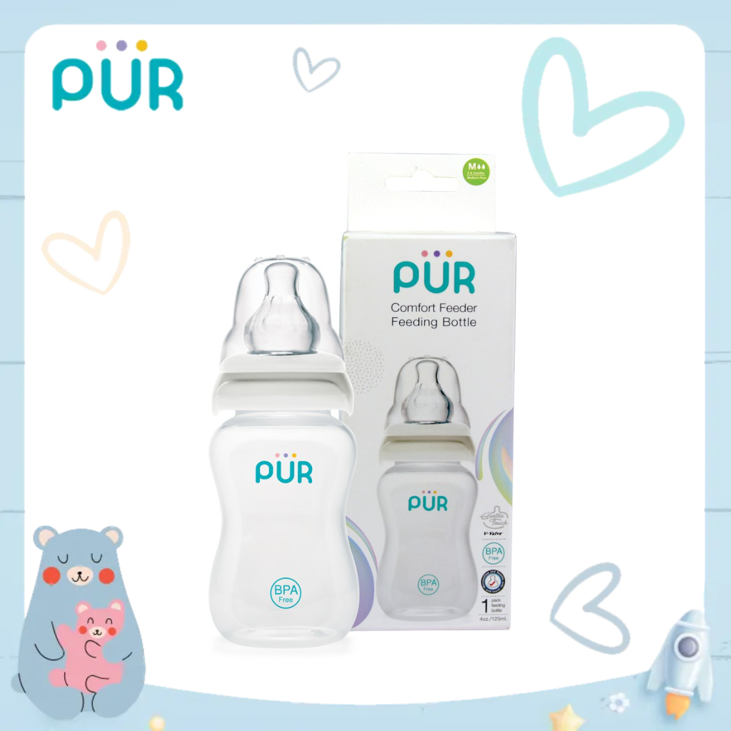 Ảnh Bình sữa cổ thường Pur - Comfort Feeder 120ml  (Anti-Colic Feeding bottle), có sẵn 1 núm size M trong bình 3