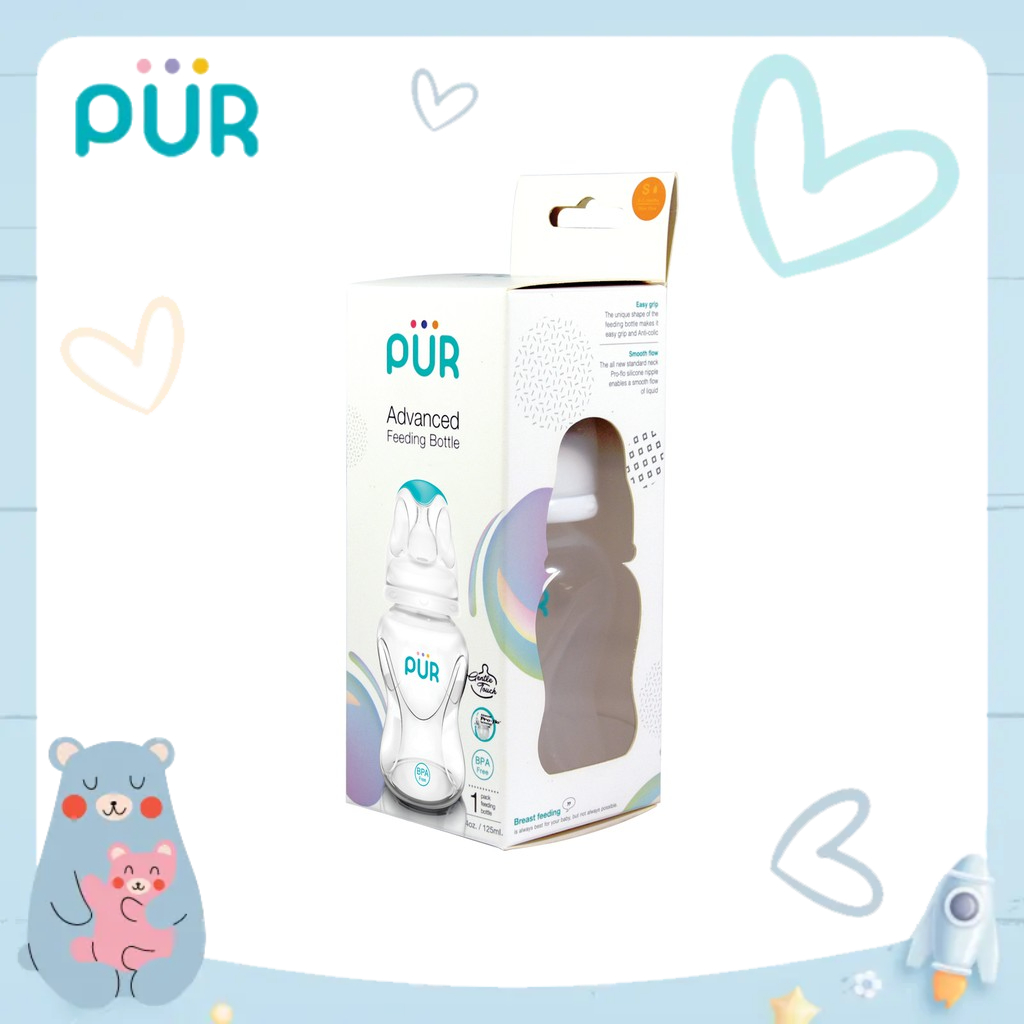 Ảnh Bình sữa cổ thường Pur Advanced 125ml, 3 MÀU, có 1 sẵn núm S (0-3th) trong bình 2