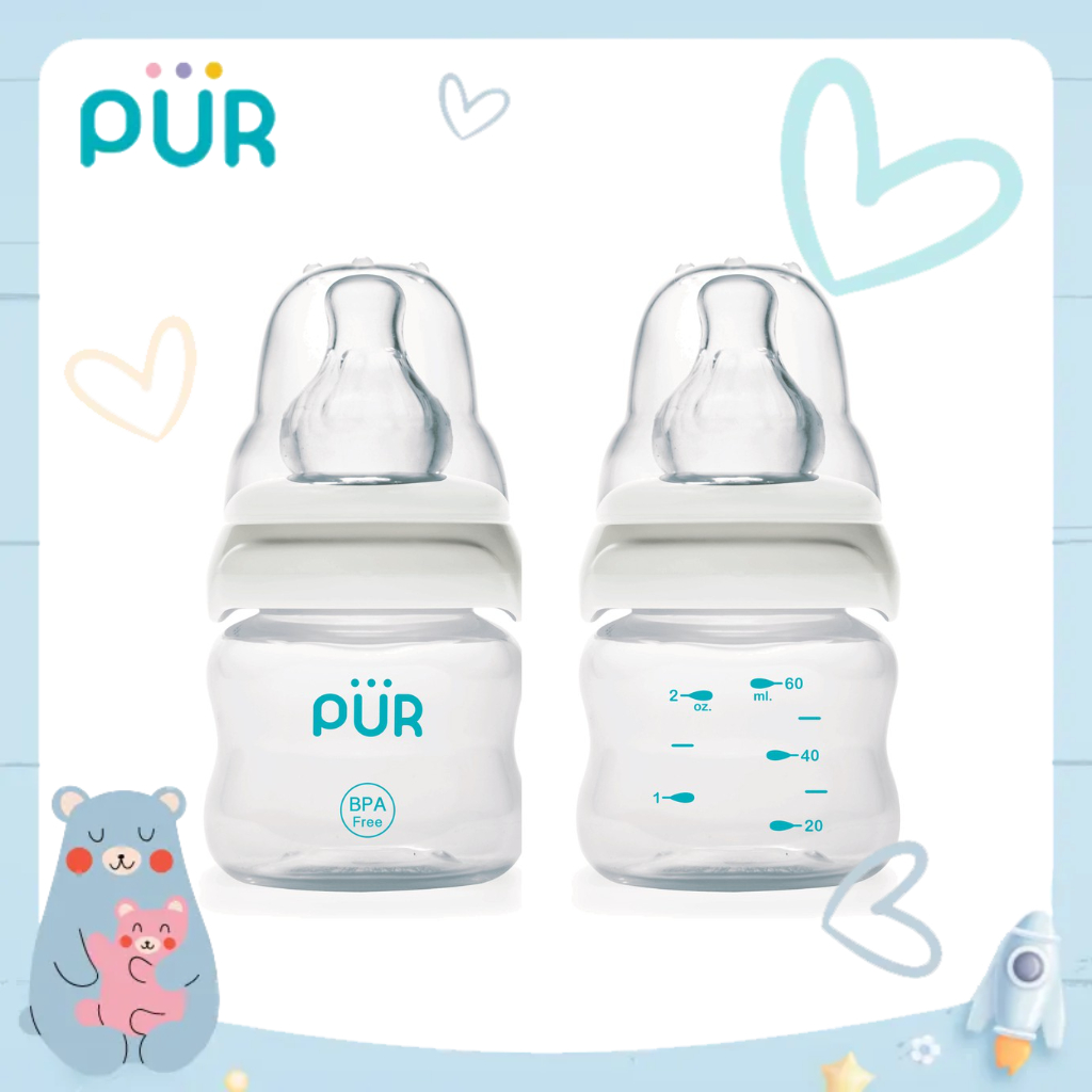 Ảnh Bình sữa cổ thường Pur - Comfort Feeder 60ml cho bé sơ sinh, có sẵn 1 núm size S trong bình 1