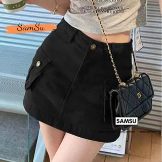 [XẢ HÀNG ] Chân Váy Kaki Túi Hộp Chữ A Màu Đen Trắng Có Lót Quần Bên Trong 2 Lớp Phong Cách Hàn Quốc SAMSU