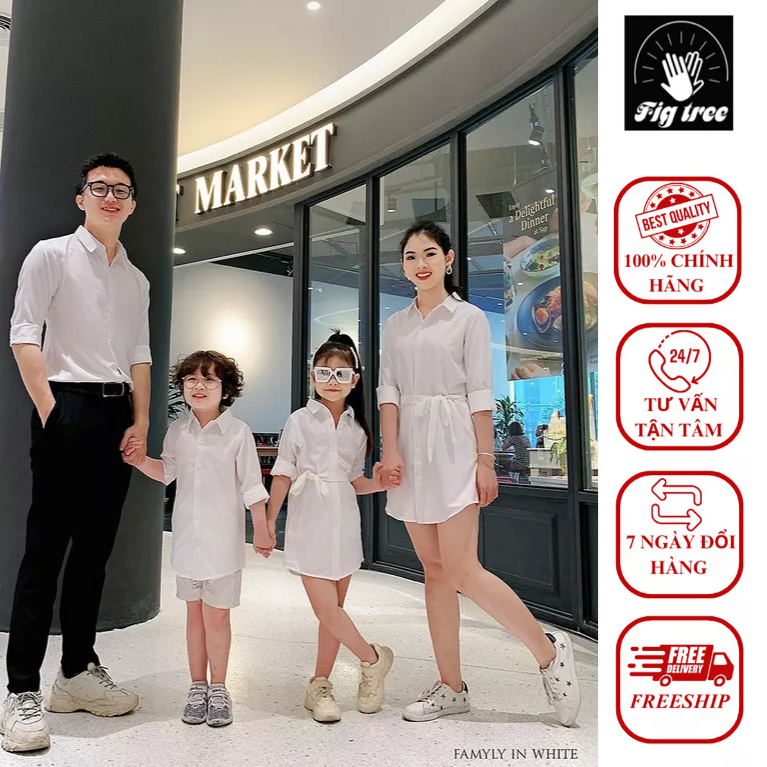 Combo Gia Đình Fig Tree Màu Trắng, Chất Cotton Trơn Mềm Mịn, Hàng Nhiều Size