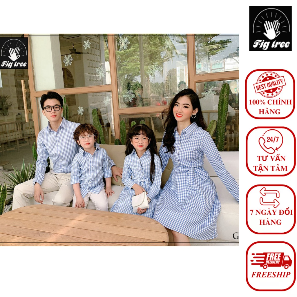 Combo Áo Gia Đình Caro Xanh Biển Nhạt Fig Tree Mã 147A( Hàng Thiết Kế Kèm Cận Cảnh)