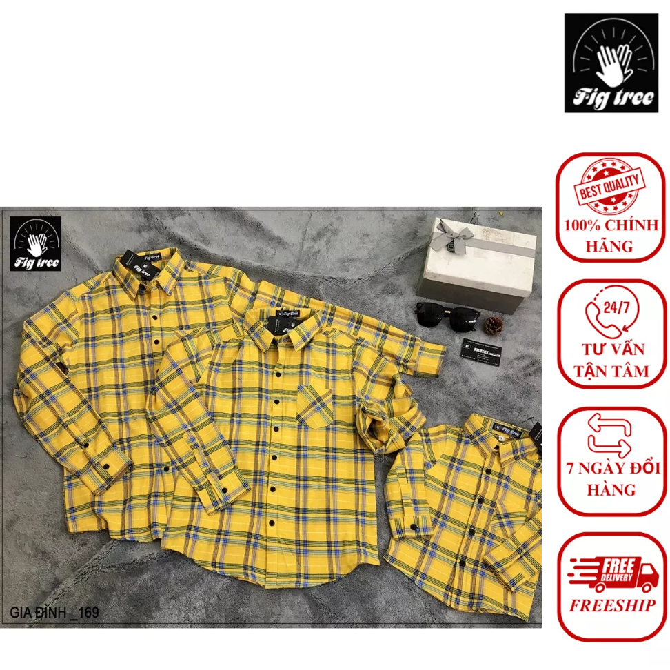 Combo Áo Sơ Mi Gia Đình Fig Tree sọc caro vàng Siêu cute ( MS :169)