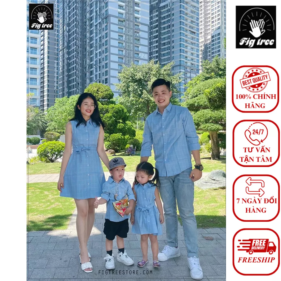 Đồng Phục Gia Đình Fig Tree Sọc Caro Xanh Siêu Xinh ( MS :126B)