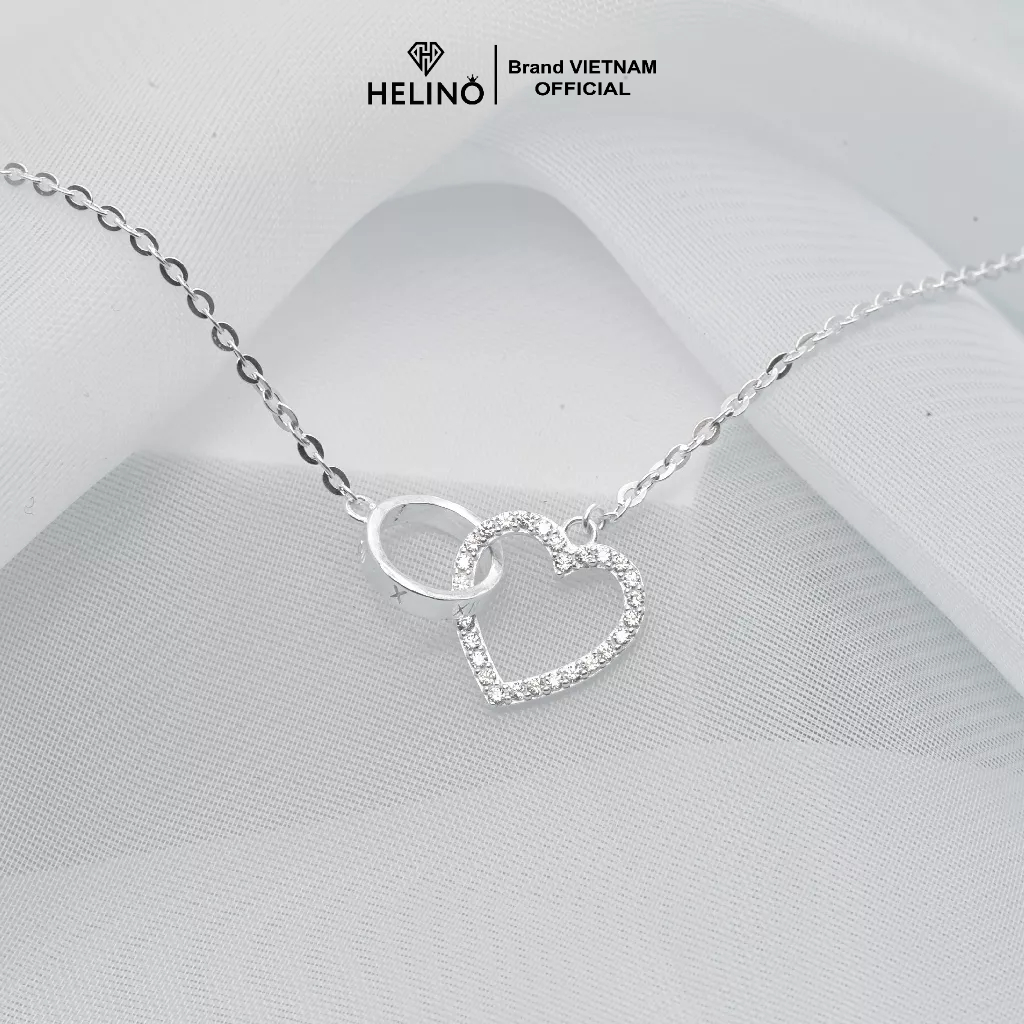Ảnh Dây chuyền bạc nữ HELINO vòng tròn trái tim đính đá, trang sức phụ kiện lấp lánh C05 3
