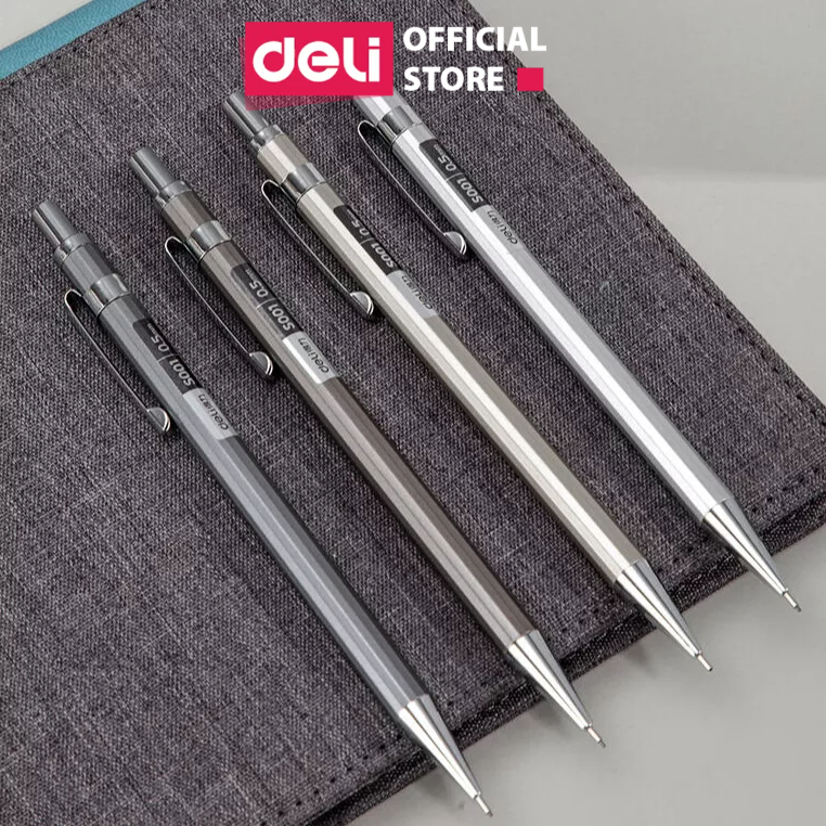 Ảnh Bút chì kim học sinh Deli kèm đầu tẩy - Ngòi 0.5/0.7mm - Vỏ kim loại không hao mòn chống gỉ- bảo vệ ngòi chì khi sử dụng 1