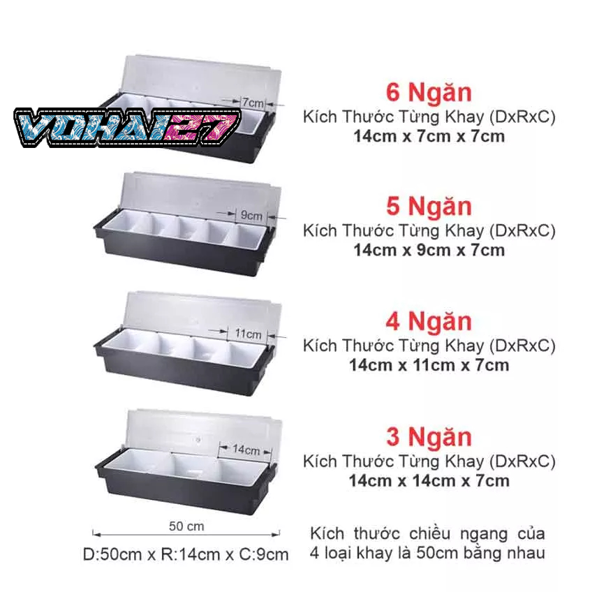 Khay Đựng Thạch, Topping, Trái Cây 3 Ngăn - 4 Ngăn - 5 Ngăn - 6 Ngăn
