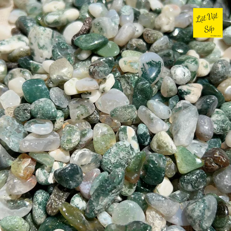 100g vụn đá Moss Agate/ Mã não rêu/ Băng ngọc thủy tảo tự nhiên ...